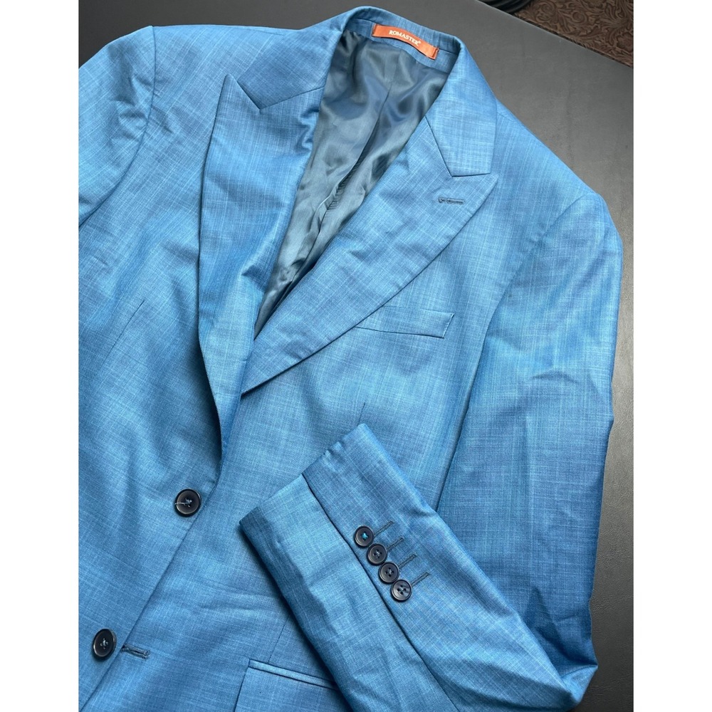 Romaster Blazer Men 42L Sky Blue Peak Lapel Textured Suit Blazer